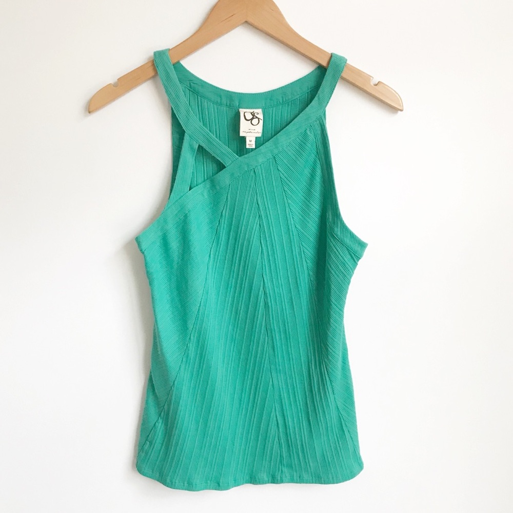 ONE SEPTEMBER Green Ribbed Strappy Tank Sz M